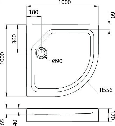 Душевой поддон Wellerein WRT E34 100х100 (низкий, полукруг, в комплекте)