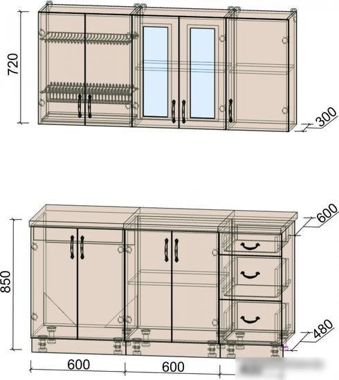 Кухня Интерлиния Мила Крафт 1.6Б (дуб английский)