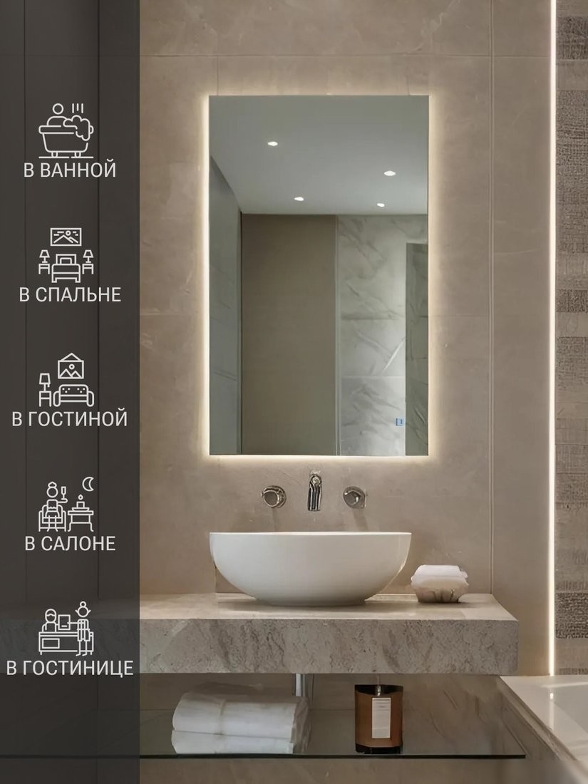 Зеркало с подсветкой eMZe Rectangle 50х70 LED.50.70.4K (с подсветкой)
