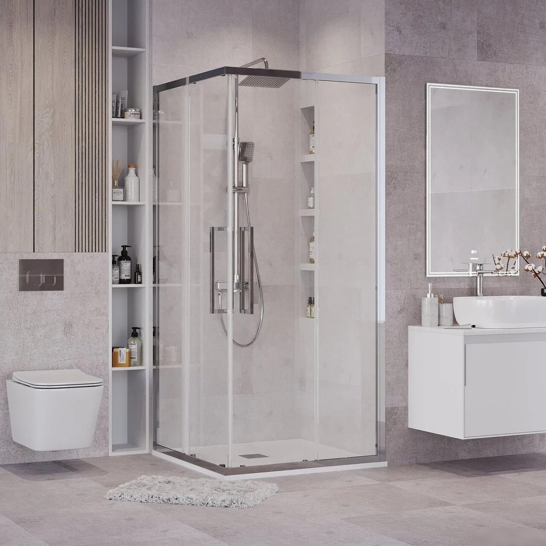 Душевой уголок Grossman Cosmo 90x90x195 300.K33.02.9090.32.00 (золото сатин/прозрачное стекло)