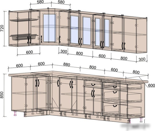 Готовая кухня Интерлиния Мила Крафт 1.2x3.1 (дуб английский/дуб полярный)