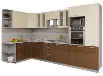 Готовая кухня Интерлиния Мила Gloss 1.68x3.4 левая (ваниль-шоколад)