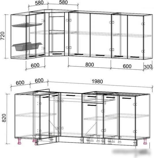 Готовая кухня Интерлиния Мила 12x20 без столешницы (белый платинум/дуб золотой)