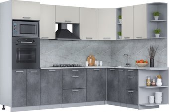 Готовая кухня Интерлиния Мила Лайт 1.88x2.8 правая (персидский жемчуг/бетон портленд/серый каспий)