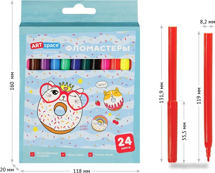 Фломастеры ArtSpace Кот-сластена WP24_27022 (24 цв)
