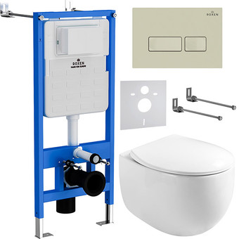 Унитаз подвесной Roxen Egg в комплекте с инсталляцией StounFix Slim 6 в 1 966706 (кнопка: бежевый)