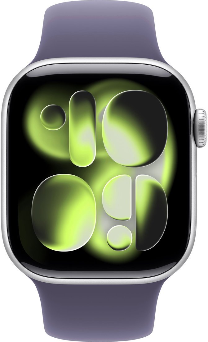 Умные часы Apple Watch Series 11 42 мм (алюминиевый корпус, серебристый/фиолетовый туман, спортивный силиконовый ремешок M/L)
