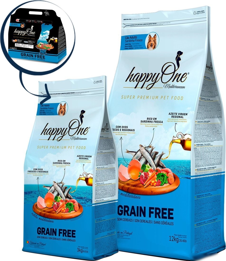 Сухой корм для собак HappyOne Mediterraneum беззерновой со свежим яйцом и свежей сардиной 12 кг