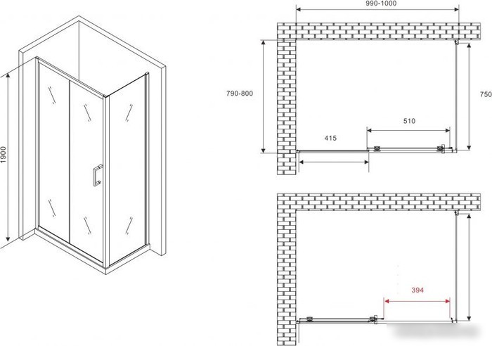 Душевой уголок Abber Schwarzer Diamant AG30100B5-S80B5