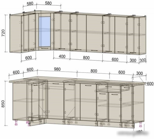 Готовая кухня Интерлиния Мила 12x27 (бетон-антрацит-травертин)