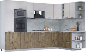 Готовая кухня Интерлиния Мила Лайт 1.88x3.2 правая (вудлайн кремовый/дуб веллингтон/серый каспий)