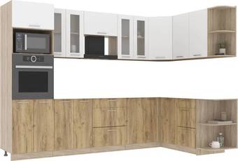 Готовая кухня Интерлиния Мила 1.68x3.0 правая без столешницы (белый платинум/дуб золотой)
