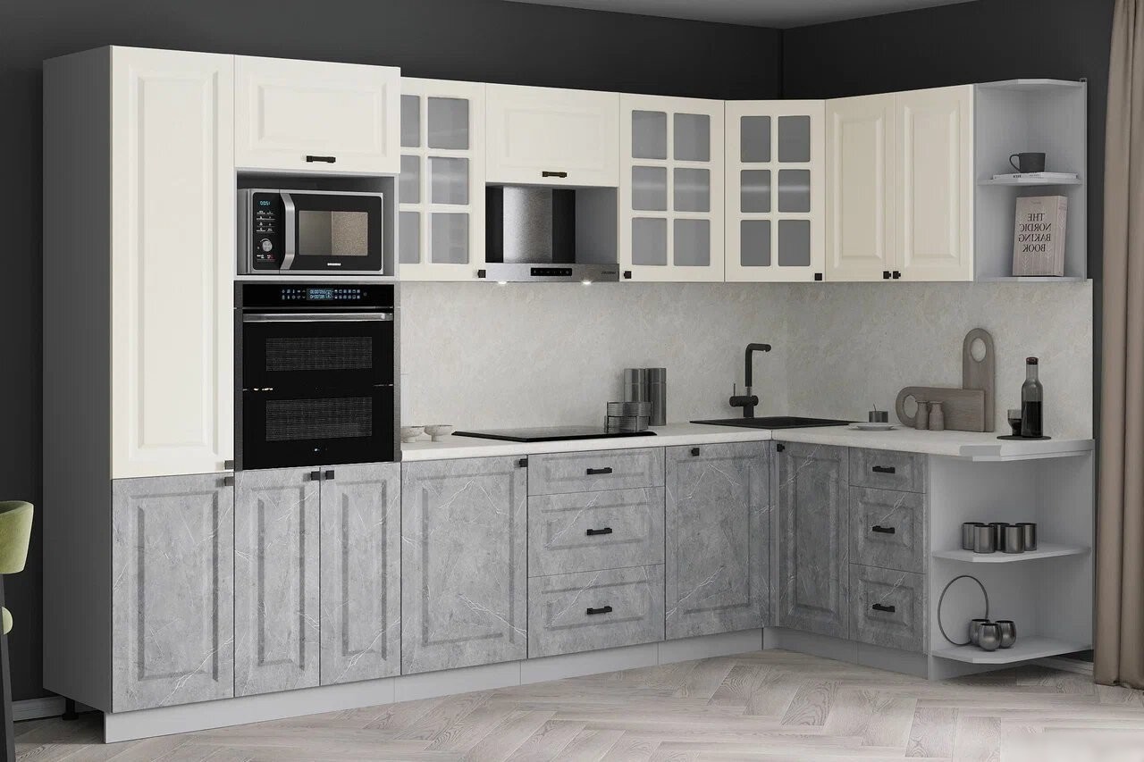Готовая кухня Интерлиния Мила Деко 1.88x3.2 PR (керамика/белый/опал светлый)