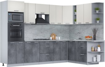 Готовая кухня Интерлиния Мила Лайт 1.88x3.0 правая (персидский жемчуг/бетон портленд/серый каспий)