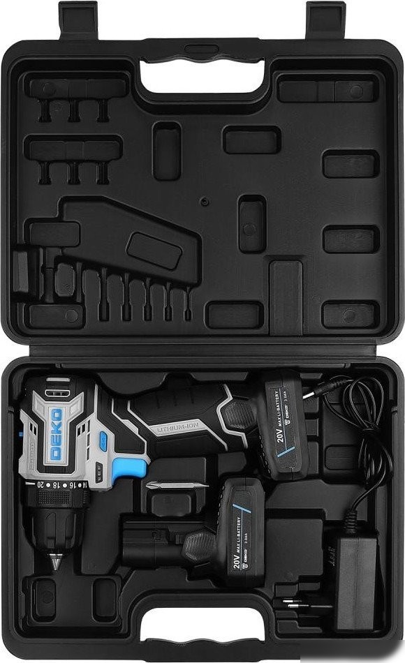 Дрель-шуруповерт Deko Loner 20V PRO 085-1010 (с 2-мя АКБ, кейс)