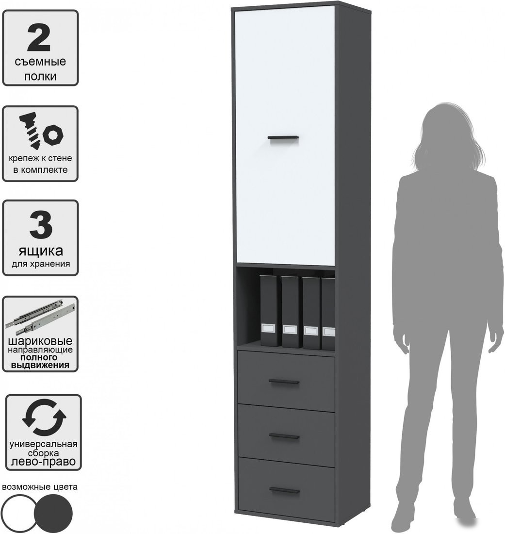 Шкаф распашной Интерлиния Skill-24 (1) (белый/антрацит)