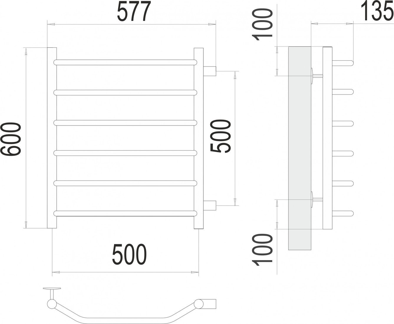 Полотенцесушитель TERMINUS Виктория П6 500x600 (боковое подключение 500, RAL 9003 белый)
