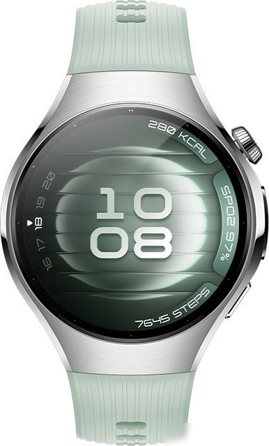Умные часы Huawei Watch 5 42 мм (серебристый, с зеленым силиконовым ремешком, международная версия)