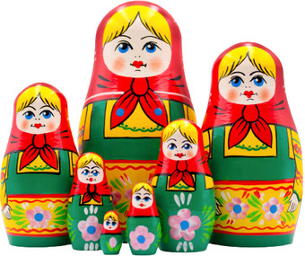 Развивающая игра Брестская Матрешка В зеленом сарафане и красном платке (набор 7 шт)