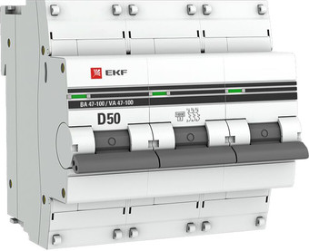 Выключатель автоматический EKF PROxima ВА 47-100 3P 50А (D) 10kA mcb47100-3-50D-pro