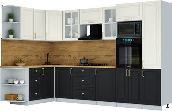 Готовая кухня Интерлиния Мила Шато 1.68x3.2 ВТ LV (белый/черный/дуб бунратти)
