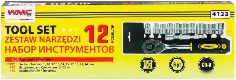 Набор трещотка с головками WMC Tools WMC-4123 (12 предметов)