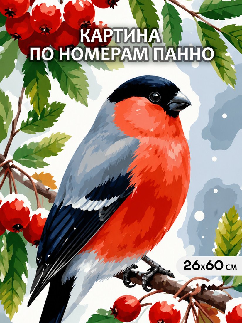 Картина по номерам Молли Зимняя сказка - снегирь среди алых ягод HRM0138