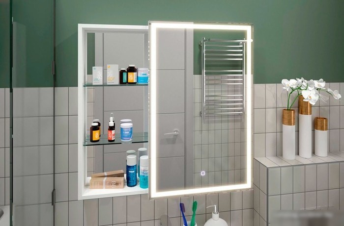 Континент Шкаф с зеркалом Aperio Led 80x80 (правый)