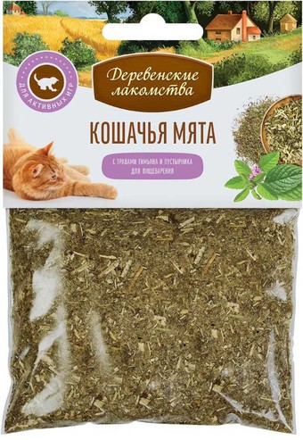 Лакомство для кошек Деревенские лакомства кошачья мята Тимьян + пустырник 15 г