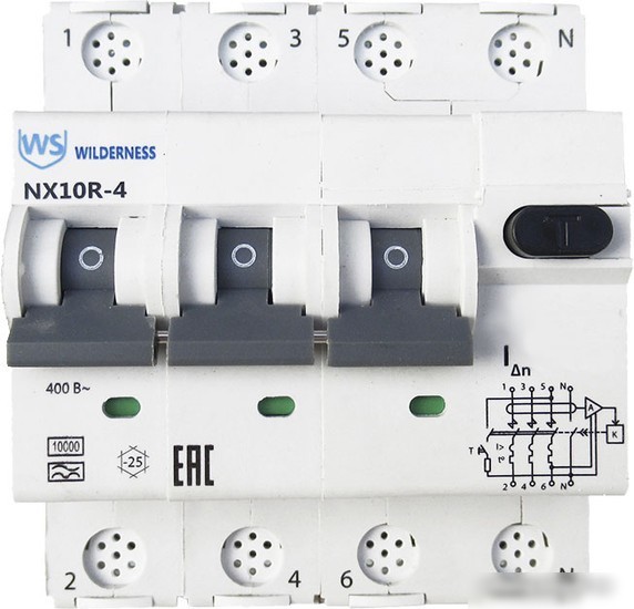 Дифференциальный автомат Wilderness NX10R 3P+N C40 30mA AC 10kA NX10R-4-040C-030AC