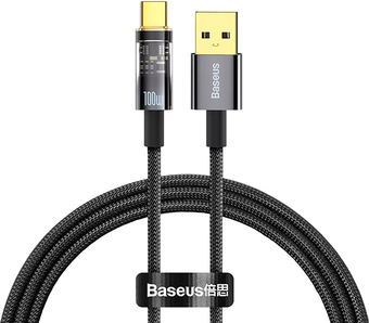 Кабель Baseus Explorer Series Auto Power-Off Fast Charging USB Type-A -USB Type-C (1 м, черный)