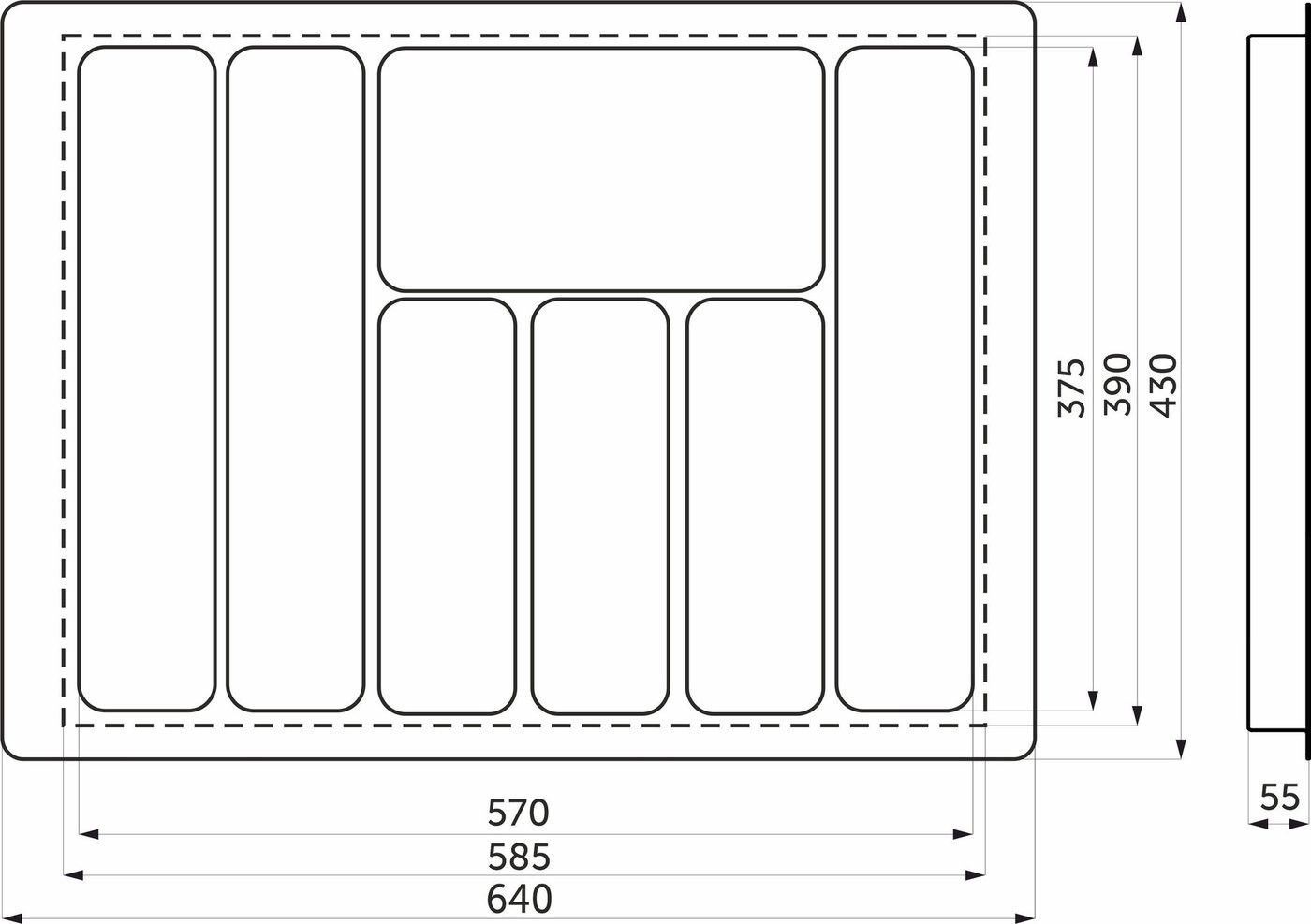 Лоток для столовых приборов AKS 700 Liner 640x430 (черный)