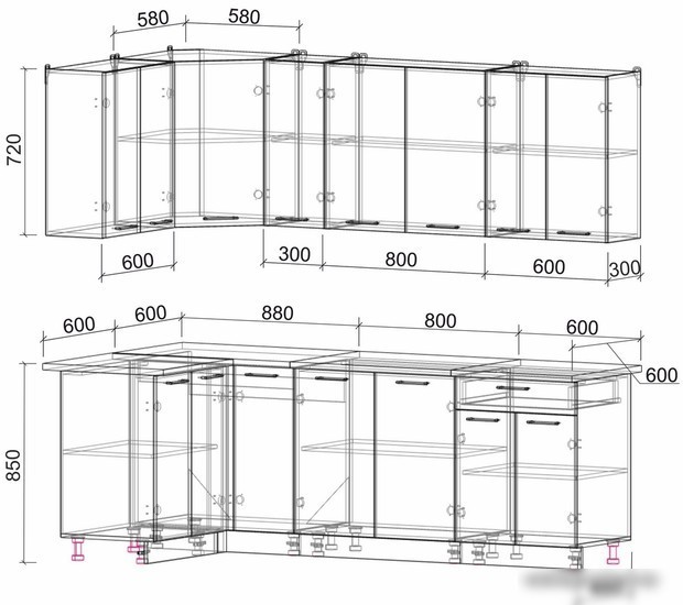 Готовая кухня Интерлиния Мила Лайт 1.2x2.3 (бетон-антрацит-травертин)