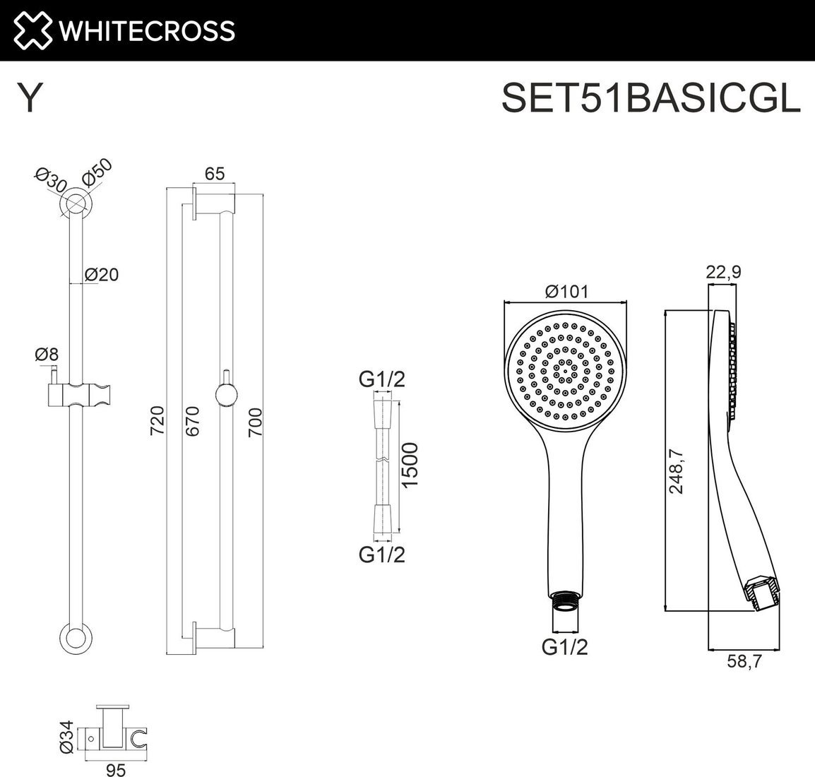 Душевой гарнитур Whitecross SET51BASICGL (золото)