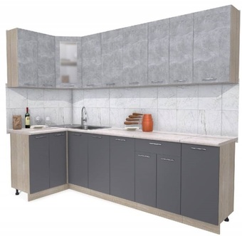 Готовая кухня Интерлиния Мила 12x28 (бетон-антрацит-травертин)
