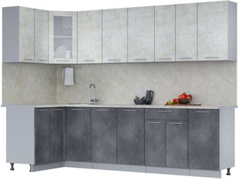 Готовая кухня Интерлиния Мила 12x28 (бетон лайт/бетон портленд/опал светлый)