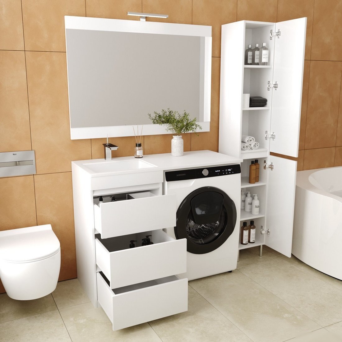 Symbolite Тумба под умывальник Даллас 110 Люкс Plus 3 ящика (белый)