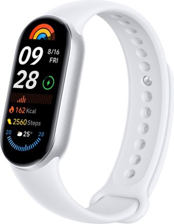 Фитнес-браслет Xiaomi Smart Band 9 (серебристый, со светло-серым силиконовым ремешком, международная версия)