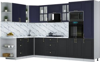 Готовая кухня Интерлиния Мила Шато 1.88x3.2 ВТ LV (индиго/черный/белый гранит)