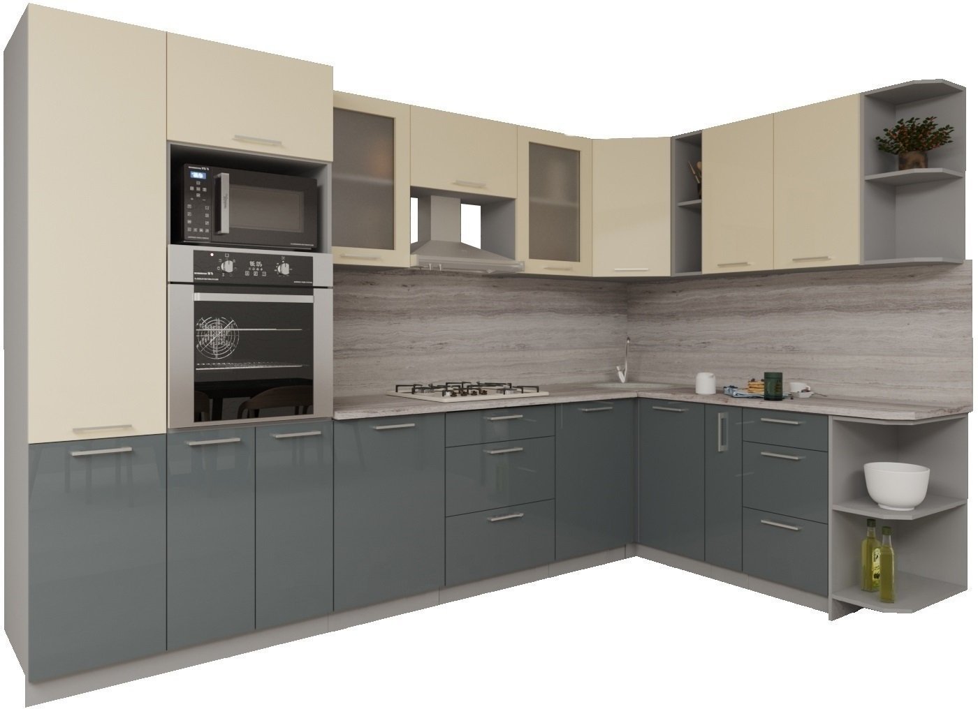 Готовая кухня Интерлиния Мила Gloss 1.88x3.2 правая (ваниль-асфальт)