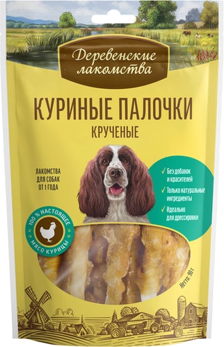 Лакомство для собак Деревенские лакомства Куриные палочки крученые 90 г