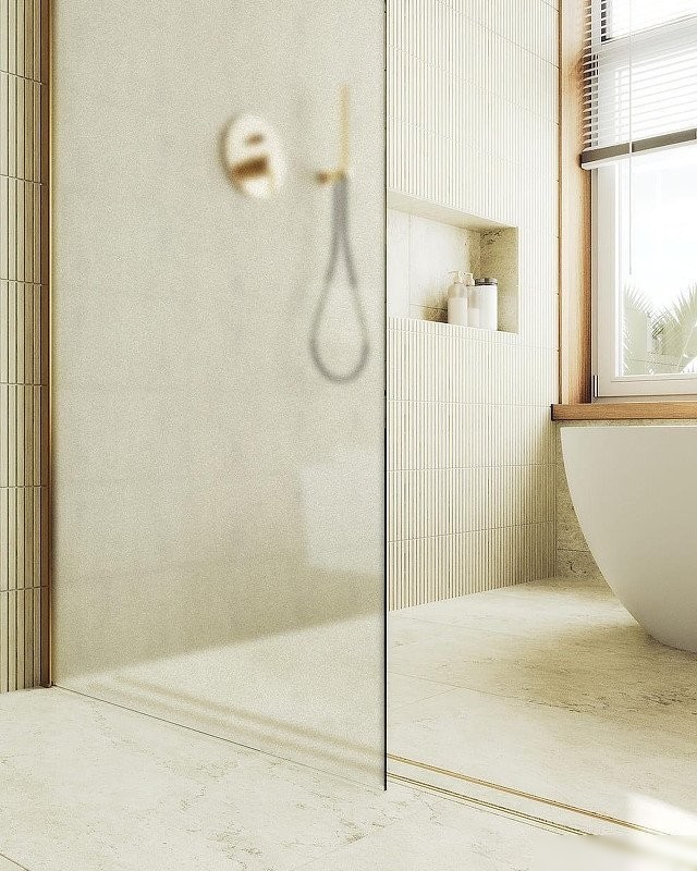 Душевая стенка MaybahGlass 99x195 MGD-1357-3ш (сатин стекло/золото)