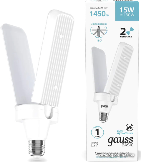 Светодиодная лампочка Gauss Basic Клевер-2 15W 1450lm 4000K E27 11732212 Светодиодная лампочка Gauss Basic Клевер-2 15W 1450lm 4000K E27 11732212