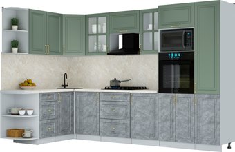 Готовая кухня Интерлиния Мила Шато 1.68x3.2 ВТ LV (мята/керамика/опал светлый)