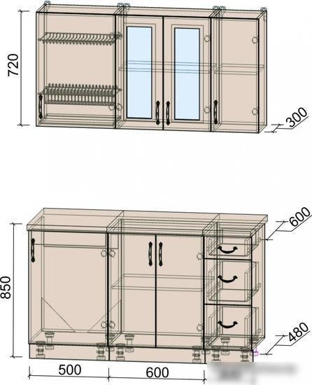Кухня Интерлиния Мила Крафт 1.4Б (дуб английский)