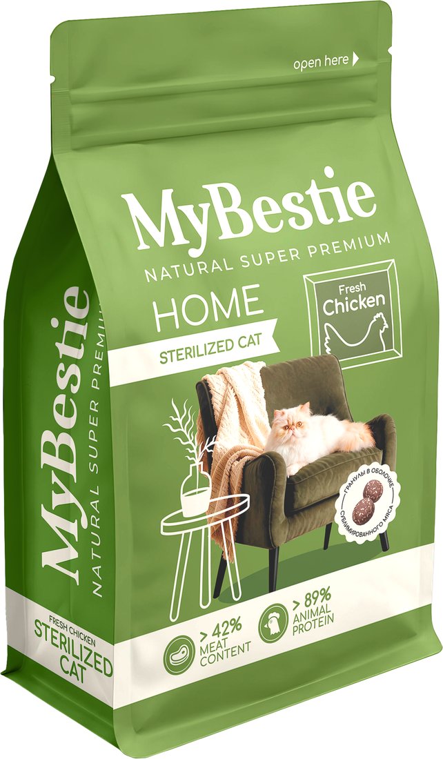 Сухой корм для кошек MyBestie Home Sterilized с курицей (10 кг)