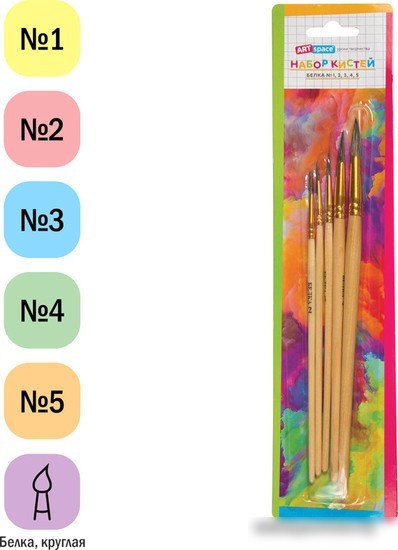 Набор кистей ArtSpace белка № 1, 2, 3, 4, 5 SB1-5_2388 (5 шт)