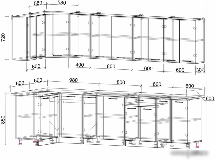 Готовая кухня Интерлиния Мила Лайт 1.2x3.0 (бетон-антрацит-травертин)
