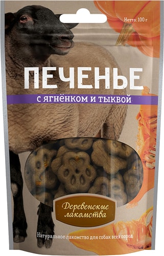 Лакомство для собак Деревенские лакомства Печенье с ягненком и тыквой 100 г