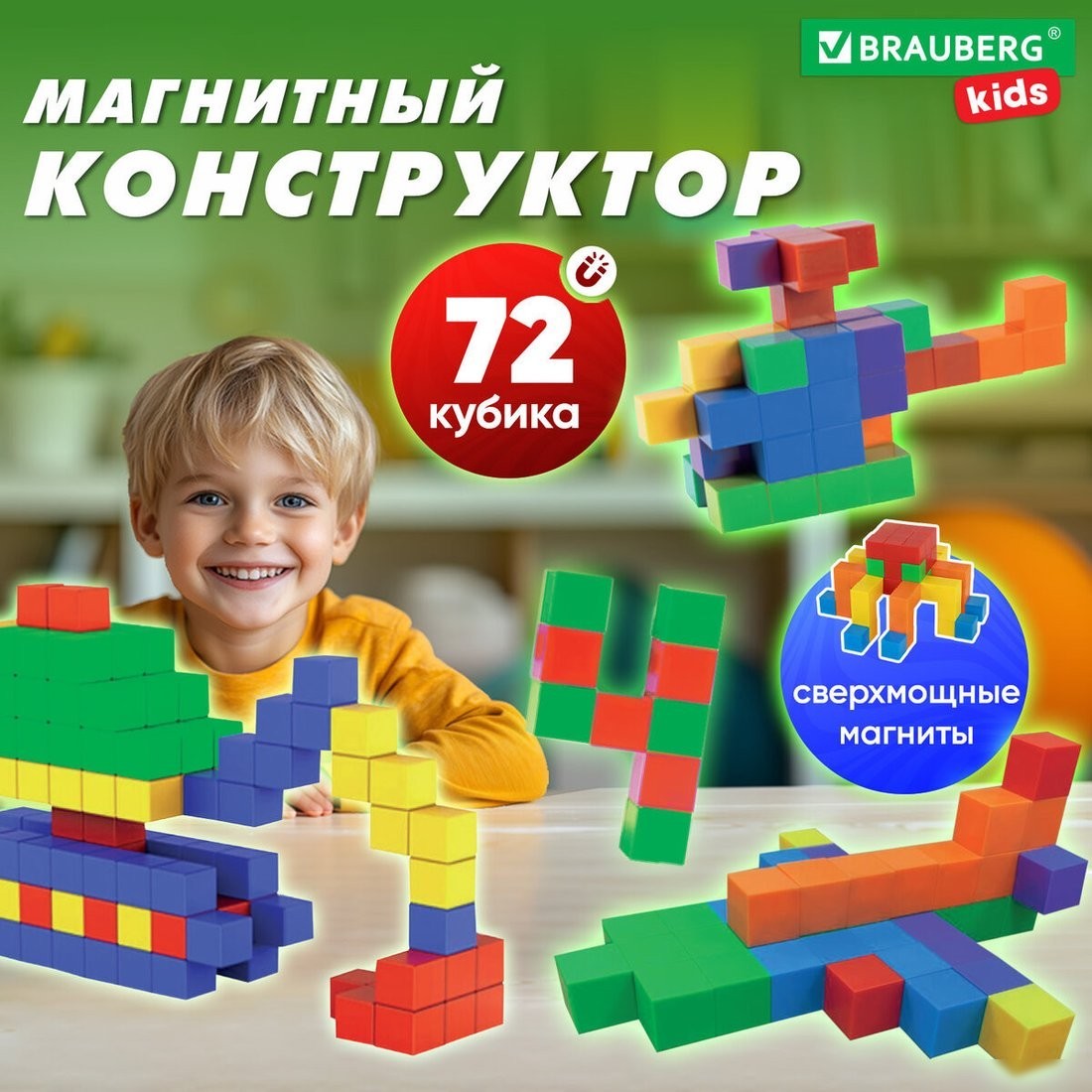 Магнитный конструктор BRAUBERG Kids Magnetic Cubes 665724